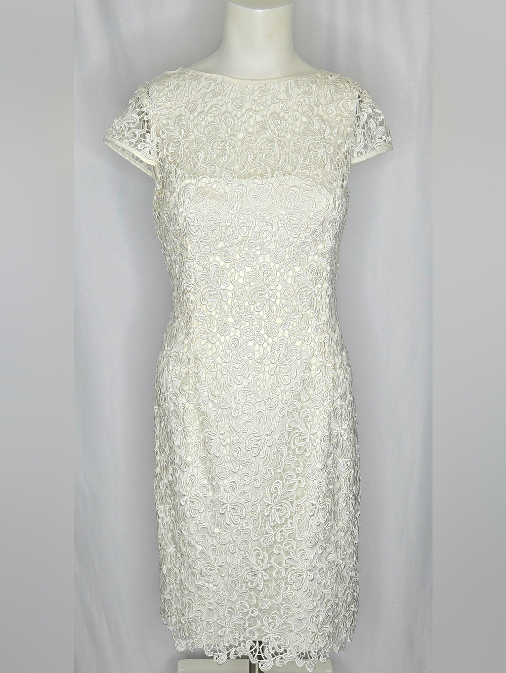 Adrianna Papell White Floral Lace Cap Sleeve Dress | Wedding Guest/MOB 6‎ NWOT